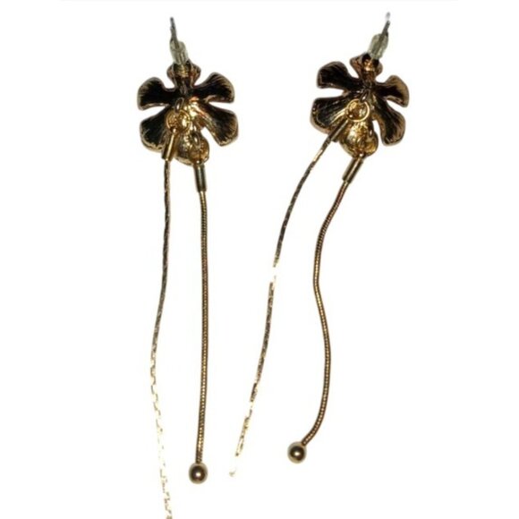 Vintage RARE Pink Enamel Flower Head  Earrings Pierced Gold Tone Chain Dangle - Picture 7 of 10